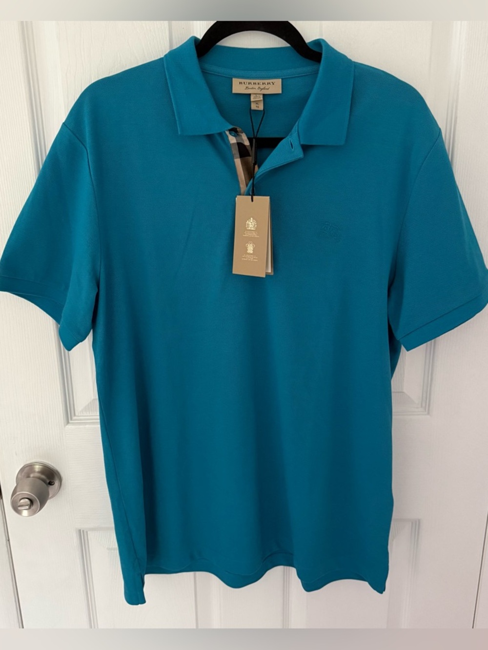 Burberry Men’s Cotton Polo Turquoise Shirt NWT Size XL
